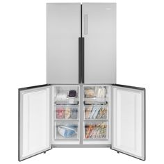 an open refrigerator with its doors wide open