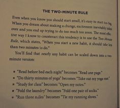 an open book with some type of writing on it's page and two minute rules in the bottom right corner