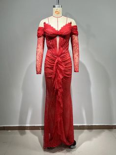 47677278585037|47677278617805|47677278650573|47677278683341 Red Fitted Gown With Long Sleeves, Red Fitted Long Sleeve Gown, Red Stretch Evening Dress For Prom, Red Stretch Evening Dress, Fitted Red Lace Gown, Red Lace Maxi Dress For Prom, Red Ruched Evening Dress For Prom, Red Lace Party Gown, Red Fitted Full Length Gown