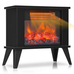 an electric fireplace with bright flames in it