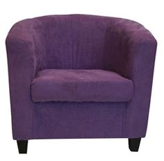 a purple chair sitting on top of a white floor