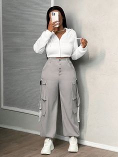 Women's Street Style Cargo Pants, Grey With Pockets Grey Casual   Polyester Plain Jogger Non-Stretch  Women Clothing, size features are:Bust: ,Length: ,Sleeve Length: Style Cargo, Pantalon Cargo, Street Style Women, Cargo Pants, Women Clothing, Jogging, Length Sleeve, Street Style, Sleeve Length