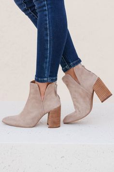 STEVE MADDEN Thrived Booties - Taupe Suede - Closet Candy Boutique Sneaker Heels Wedges, Closet Candy Boutique, V Cut, V Cuts, Sneaker Heels, Ladies Boutique, Suede Booties, Bootie, Steve Madden