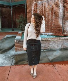 Jean Skirt Outfits Casual, Courtney Toliver, Sweater Skirt Outfit, Camping Outfits, Church Outfits, Pencil Skirts, Casual Street Style, Modest Dresses