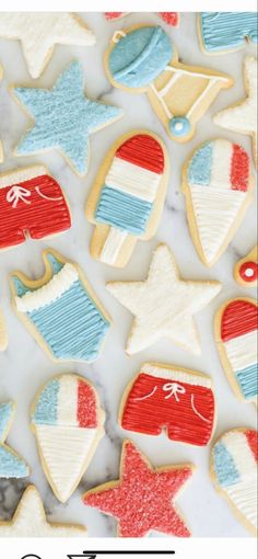 decorated cookies with red, white and blue icing