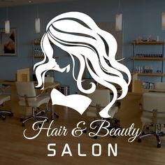 the logo for hair and beauty salon with a woman's face in profile, surrounded by chairs