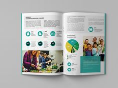 an open brochure showing people in the kitchen