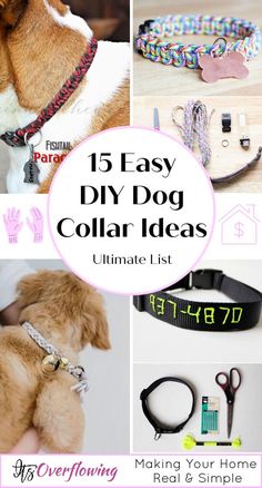 collage of dog collars with text overlay that reads 15 easy diy dog collar ideas ultimate list