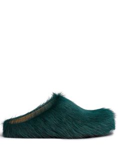 Find MARNI Fussbet Sabot Calf-hair Slippers on Editorialist. green calf leather brushed effect round toe flat rubber sole slip-on style Mule Silhouette, Women Towel, Sport Shoes Women, Blue Towels, Long Hair Women, Leather Slides, Slipper Shoes, Pretty Shoes, Calf Hair