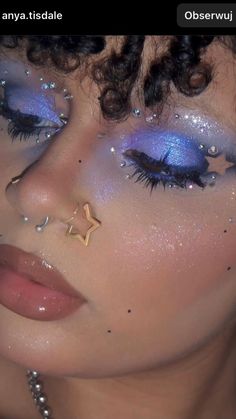 Space Aesthetic Makeup, Jellyfish Eye Makeup, Spacecore Makeup, Maximalist Eye Makeup, Blue Rave Makeup, Coraline Inspired Makeup, Space Eye Makeup, Maximalism Makeup, Celestial Makeup Looks