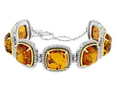 19.25ctw Square Cushion Amber Rhodium Over Sterling Silver Two-Tone Bracelet. Measures Approximately 0.68"W. Toggle Clasp Closure. Luxury Bracelets With Gemstone Accents For Formal Events, Luxury Bracelets With Gemstone Accents For Formal Occasions, Luxury Gemstone Accented Bracelets For Formal Occasions, Formal Adjustable Bracelets With Gemstone Accents, Adjustable Formal Bracelets With Gemstone Accents, Adjustable Gemstone Accents Bracelets For Formal Occasions, Luxury Amber Jewelry For Formal Occasions, Yellow Bangle For Formal Occasions, Elegant Amber Bracelets For Formal Occasions