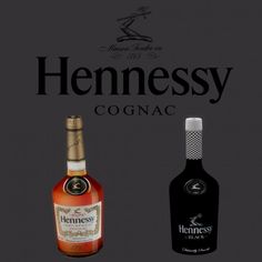 two bottles of hennessy cognac on a black background with the words henness