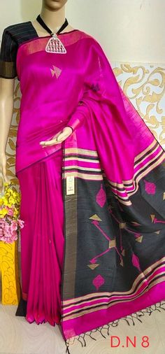 Handmade designer saree for women Tussar Silk Party Saree, Black Tussar Silk Dupatta, Black Art Silk Saree, Designer Pink Traditional Wear With Traditional Drape, Black Saree With Zari Weaving For Party, Tussar Silk Handloom Saree For Party, Black Saree With Self Design, Designer Art Silk Traditional Wear, Semi-stitched Pink Handloom Saree