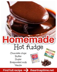 homemade hot fudge recipe with chocolate in the middle and ingredients to make it easy