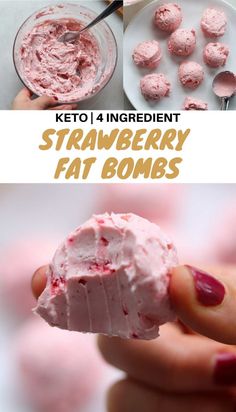 Made with just four ingredients in 10 minutes, these Keto Strawberry Cheesecake Fat Bombs are a delicious and super simple dessert, with just 1 net carb! #ketorecipes Low Carb Backen, Desserts Keto, Simple Dessert, Keto Pancakes, Low Carb Dessert