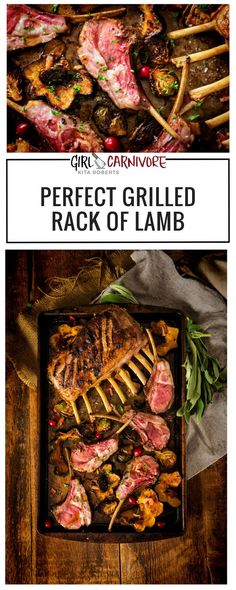 an image of a grill with steaks on it and the words perfect grilled rack of lamb