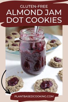 gluten - free almond jam dot cookies in a jar