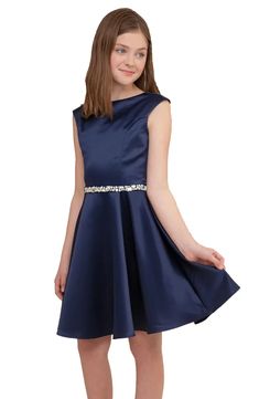 Kids' Cap Sleeve Satin Dress | Nordstrom Pre Teen Dresses, Bat Mitzvah Dress, Bat Mitzvah Dresses, Twirl Skirt, Dark Wedding, Pool Floats, Jacquard Dress, Capped Sleeve Dress