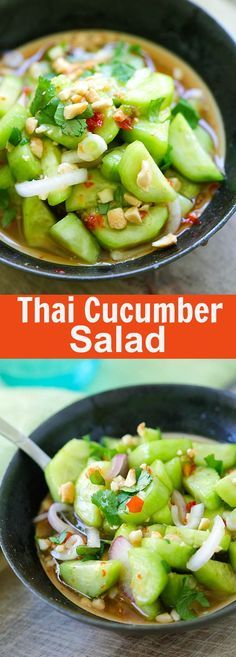 thai cucumber salad in a black bowl