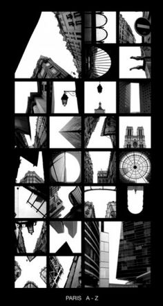 black and white collage of buildings with the word paris in it's center