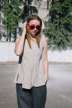 Open back top Linen sleeveless top Linen top women Capsule | Etsy Casual Sleeveless Blouse For Everyday, Casual Sleeveless Everyday Blouse, Flax Sleeveless Top For Spring, Sleeveless Flax Tops For Spring, Casual Sleeveless Flax Tank Top, Spring Sleeveless Flax Tops, Spring Flax Sleeveless Top, Sleeveless Linen Tank Top For Summer, Sleeveless Linen Tank Top For Beach