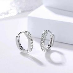 Womens Silver Small Huggie Hoop Earrings CZ Crystal Plated 925 Sterling Silver | eBay Huggie Earrings Silver, Alloy Earrings, Small Earrings, Hoop Earrings Small, Sterling Silver Hoops, Circle Earrings, Round Earrings, 925 Sterling Silver Earrings, Huggies Earrings