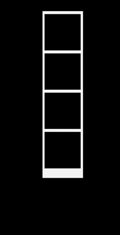 a black and white image of a tall shelf with three shelves on each one side