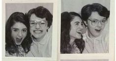 three black and white photos of people with their mouths wide open, one woman's face is smiling at the camera