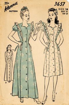 two women's dresses, one with ruffles and the other with buttons