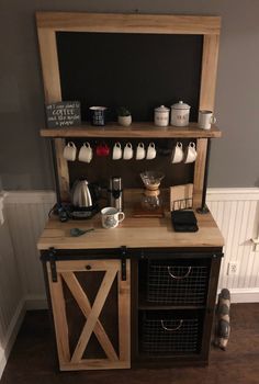 a small coffee bar made out of wood and metal