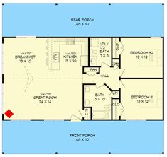 the floor plan for a two bedroom cabin