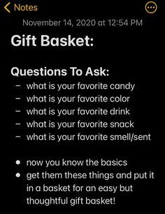 a cell phone with the text gift basket questions to ask