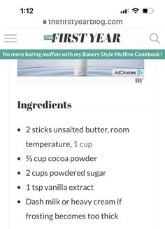 the first year ingredients list for baking with bakers muffins cookbook is shown