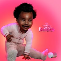 a digital painting of a black baby with pink background and white polka dots on the leggings