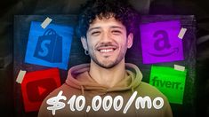 a man is smiling while wearing a hoodie with $ 10, 000 / mo on it