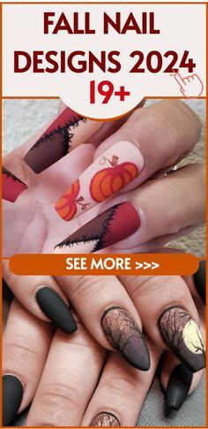 Fall Nail Design Ideas 2024, Fall Nail Art Tutorial, Fall 2024 Nail Designs, Fall Nail Art 2024, Fall Pumpkin Nail Designs, Neutral Fall Nail Designs, Fall Nails Ideas Autumn 2024, Halloween Nail Designs 2024, Fall Season Nail Designs