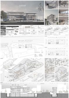 a large poster with lots of different architectural drawings on it's sides, including buildings and