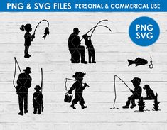 silhouettes of people fishing, fishing and fishing on the water with their own name