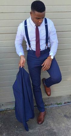 Men Braces Outfit, Blue Suspenders Outfit Men, Braces Outfits Men, Blue Suit With Suspenders, Homecoming For Guys, Suits With Suspenders, High School Prom Outfits For Guys, Mens Suspenders Outfit, Boys Homecoming Outfits