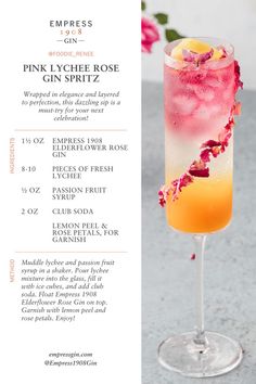 Celebrate in style this New Year's Eve with the Pink Lychee Rose Gin Spritz by @foodie_renee 🥂 This stunning sip combines Empress 1908 Elderflower Rose Gin, sweet lychee, and tangy passion fruit syrup, all crowned with an effervescent splash of club soda. Wrapped in floral beauty, this cocktail is as dazzling as it is delicious ✨ Perfect for toasting to 2025!