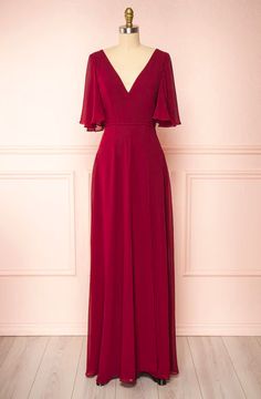 Dress With Flowy Sleeves, Chiffon Long Dress, Boutique Maxi Dresses, V Neck Prom Dresses, Moody Wedding, Burgundy Prom Dress, Boutique 1861, Flowy Sleeves, Maxi Dress Prom