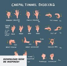 Carpal Tunnel Exercises Print Digital Blue Hand and | Etsy Exercises For Carpal Tunnel, Planning Sport, Hand Therapy Exercises, Postpartum Exercises, Carpal Tunnel Exercises, Vampire Quotes, Desk Yoga, Carpal Tunnel Relief, Wrist Stretches