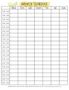 a printable weekly schedule for the week