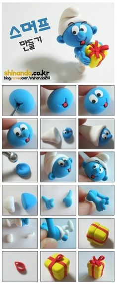 there are many images of the smurfs being made in different poses and sizes