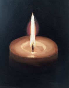 a painting of a lit candle on a black background