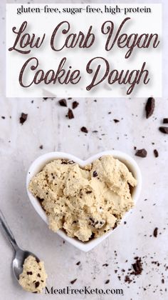 low carb vegan cookie dough in a heart shaped bowl