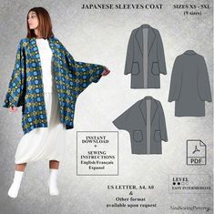 the japanese sleeve coat sewing pattern is shown