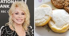 the woman is smiling next to an assortment of pastries and cookies on a plate