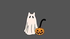 a white ghost and a black cat with a jack - o'- lantern on it