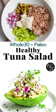 the healthy tuna salad is ready to be eaten